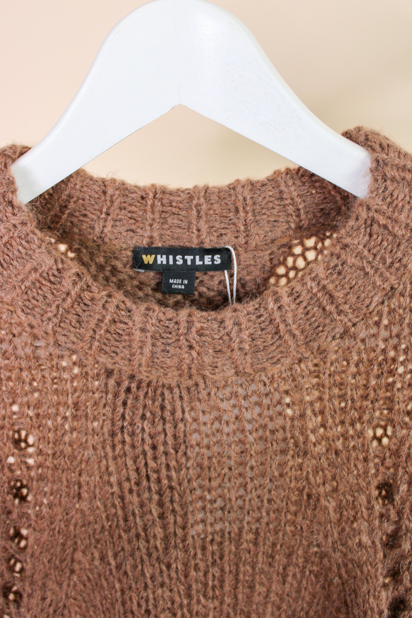 WHISTLES Chunky Open Knit Pleat Dropped Hem Jumper Size S