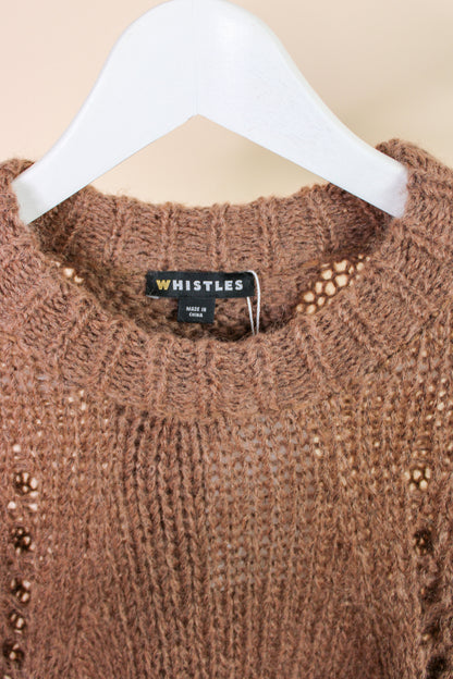 WHISTLES Chunky Open Knit Pleat Dropped Hem Jumper Size S