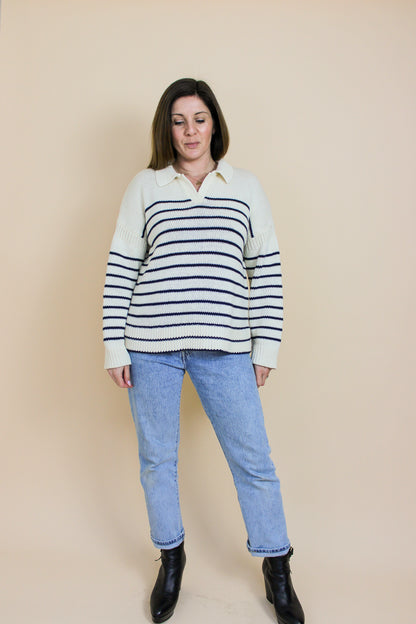 ALEX MILL Jacques Stripe Collar Pullover Jumper Size L