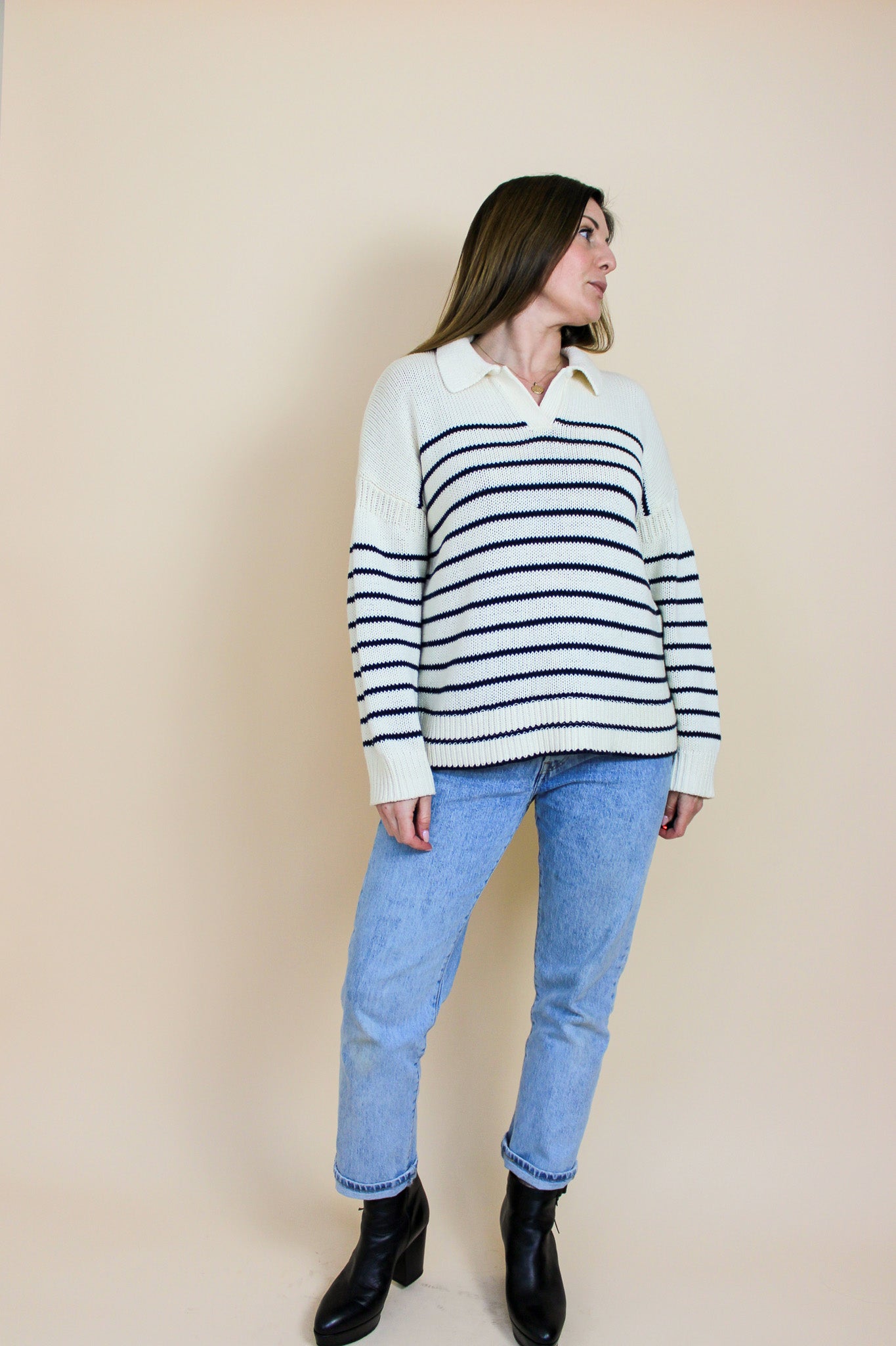 ALEX MILL Jacques Stripe Collar Pullover Jumper Size L