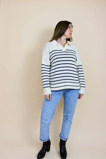 ALEX MILL Jacques Stripe Collar Pullover Jumper Size L