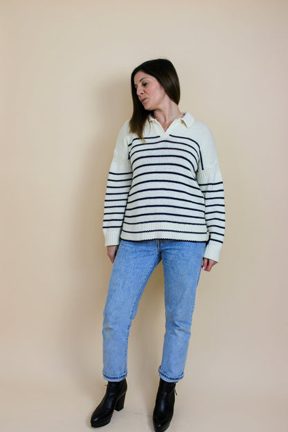 ALEX MILL Jacques Stripe Collar Pullover Jumper Size L