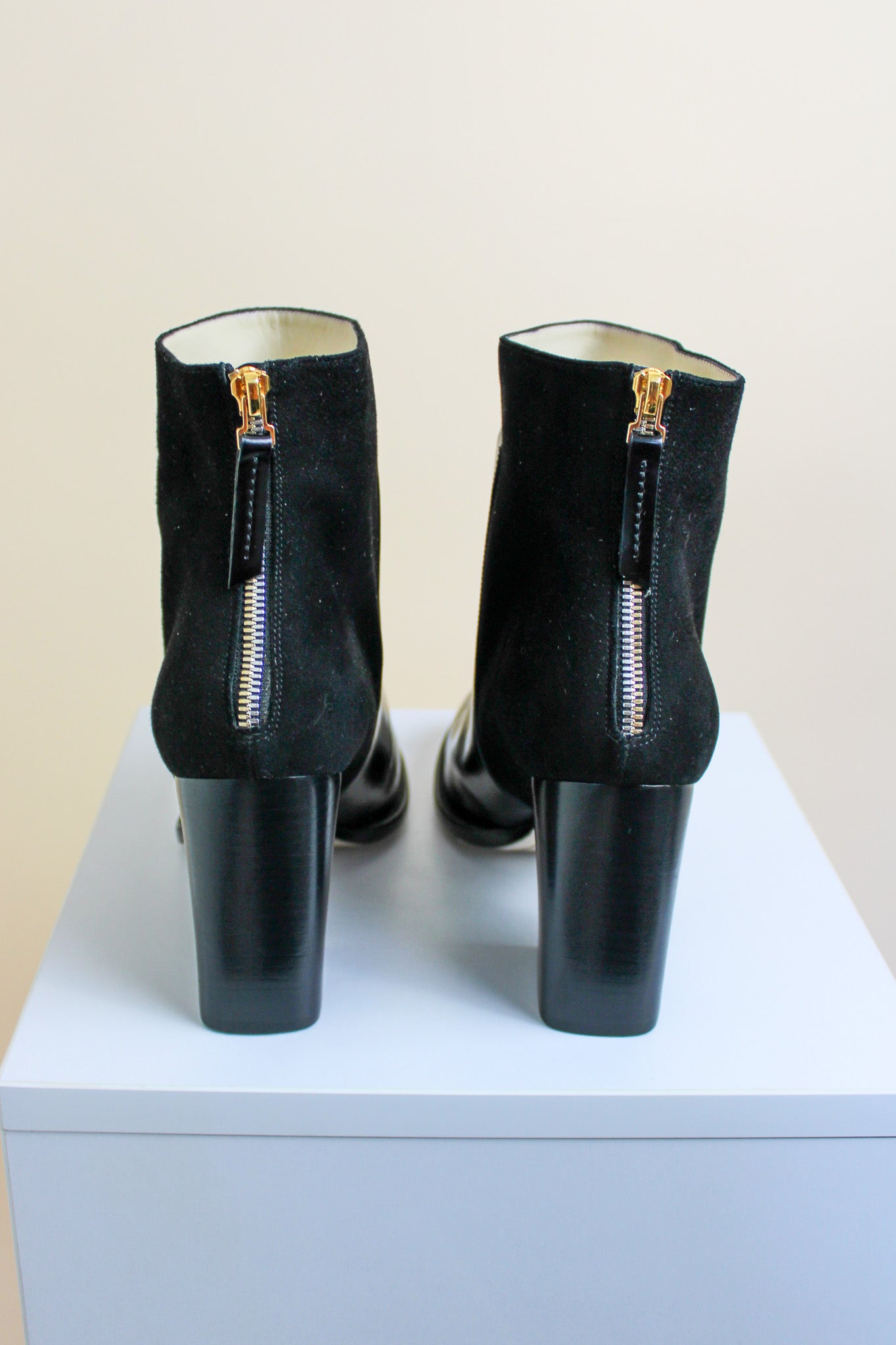 WANT LES ESSENTIELS Patent & Suede Heeled Ankle Boots Size 7