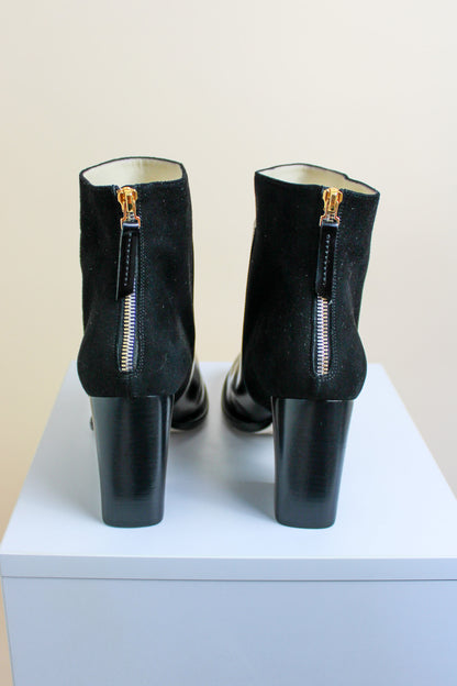 WANT LES ESSENTIELS Patent & Suede Heeled Ankle Boots Size 7