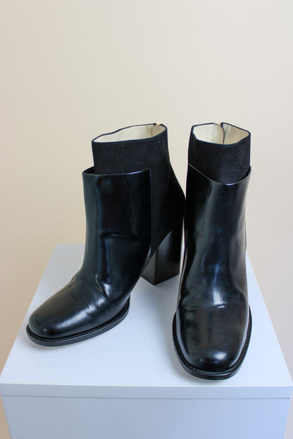 WANT LES ESSENTIELS Patent & Suede Heeled Ankle Boots Size 7