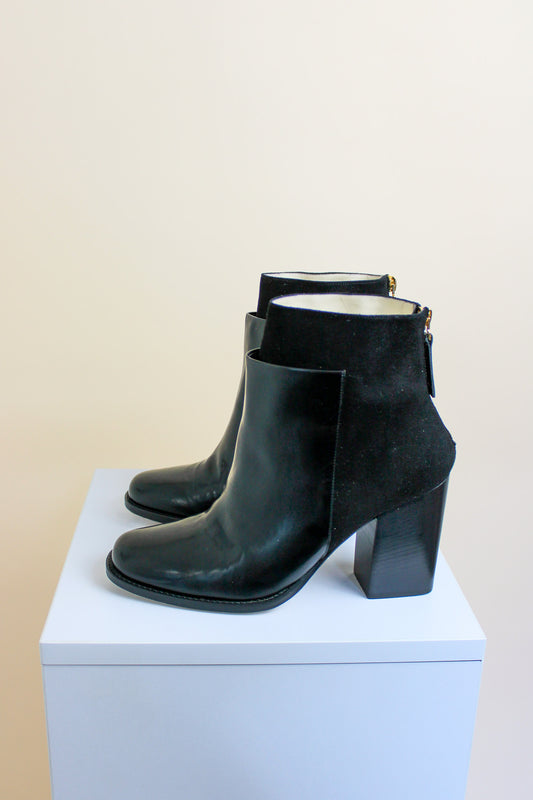 WANT LES ESSENTIELS Patent & Suede Heeled Ankle Boots Size 7