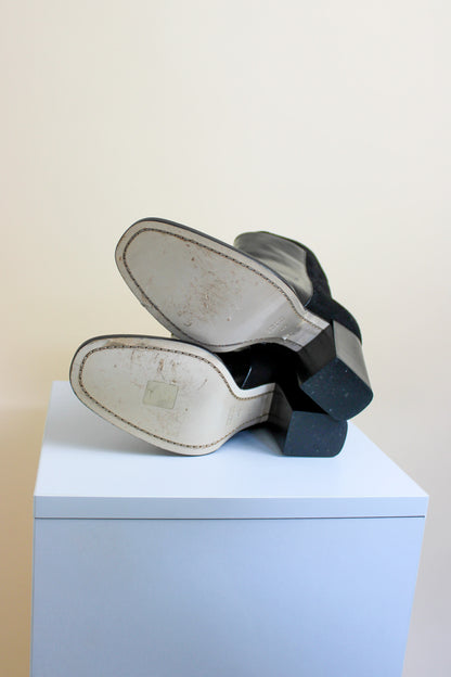 WANT LES ESSENTIELS Patent & Suede Heeled Ankle Boots Size 7