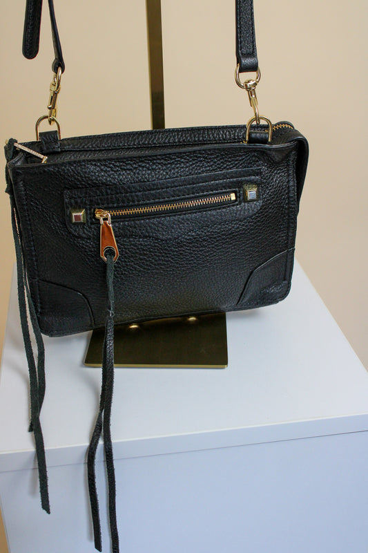 REBECCA MINKOFF Leather Zip Pocket Adjustable Strap Crossbody Bag O/S