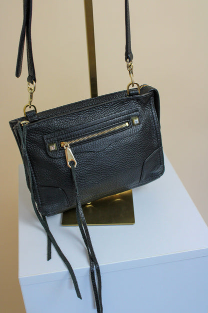 REBECCA MINKOFF Leather Zip Pocket Adjustable Strap Crossbody Bag O/S