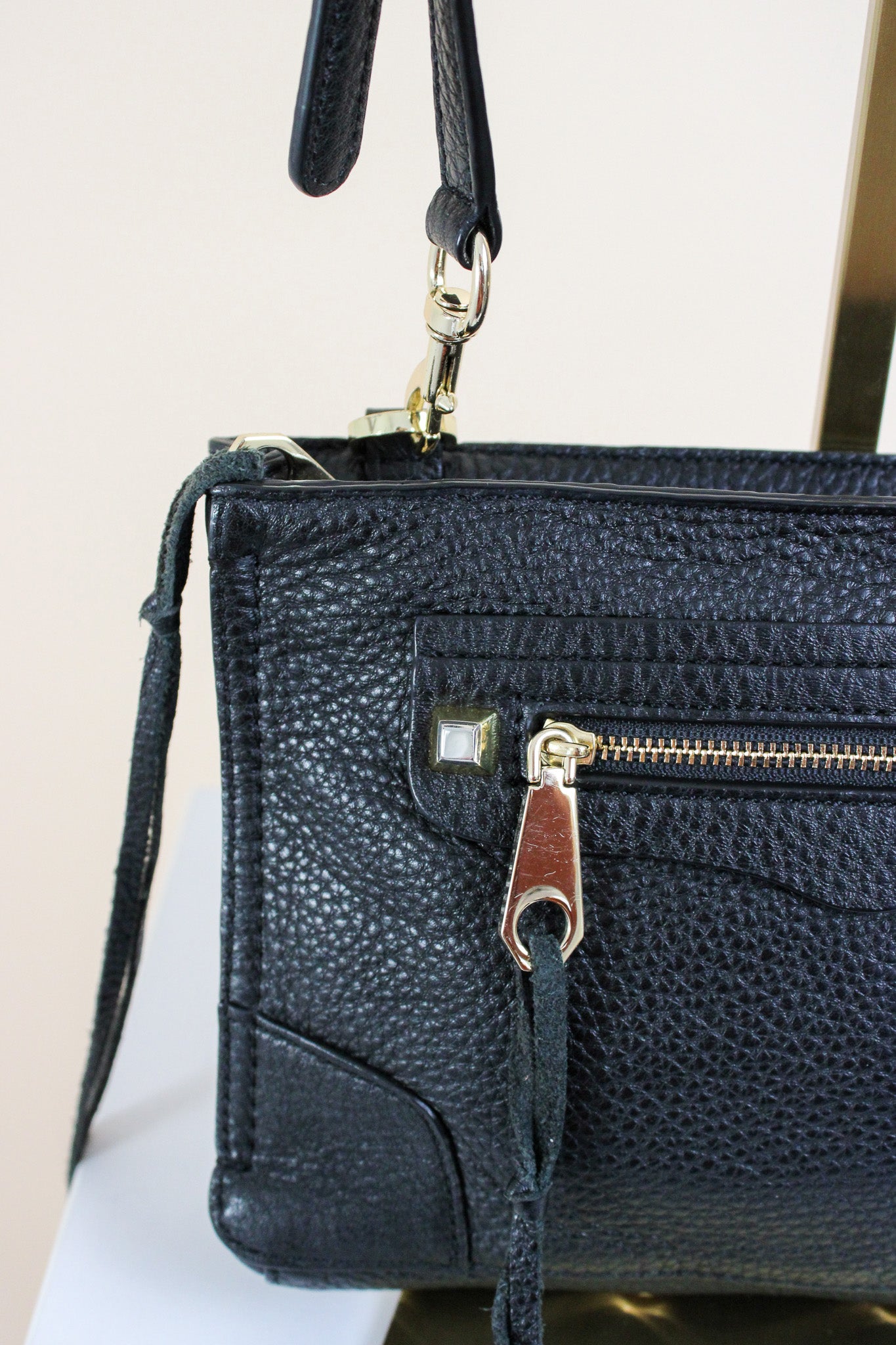 REBECCA MINKOFF Leather Zip Pocket Adjustable Strap Crossbody Bag O/S