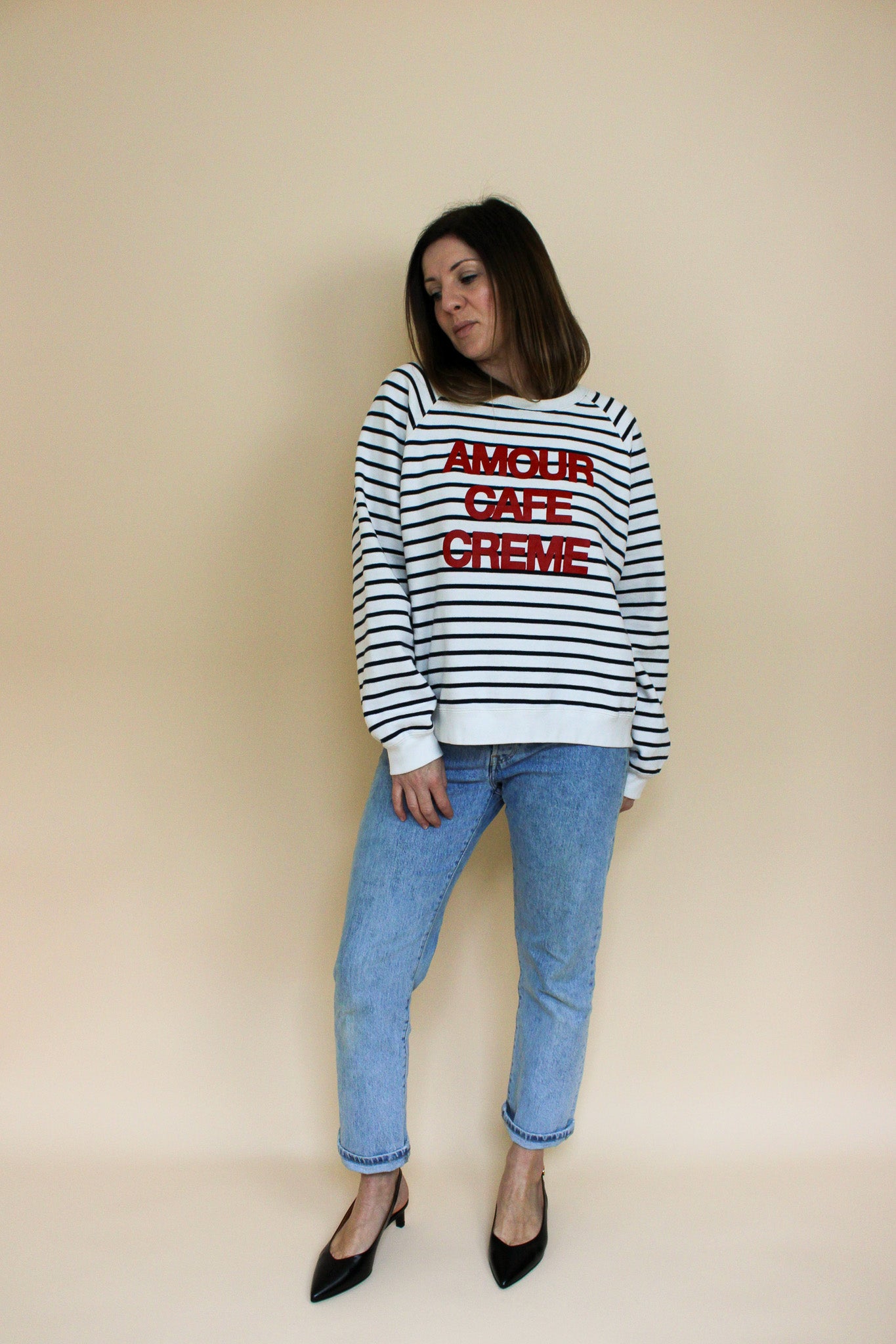 SEZANE Amour Cafe Creme Breton Sweatshirt Size XXL