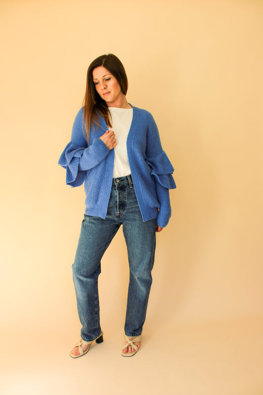 ESSENTIEL ANTWERP Frill Sleeve Ribbed Cardigan Size S