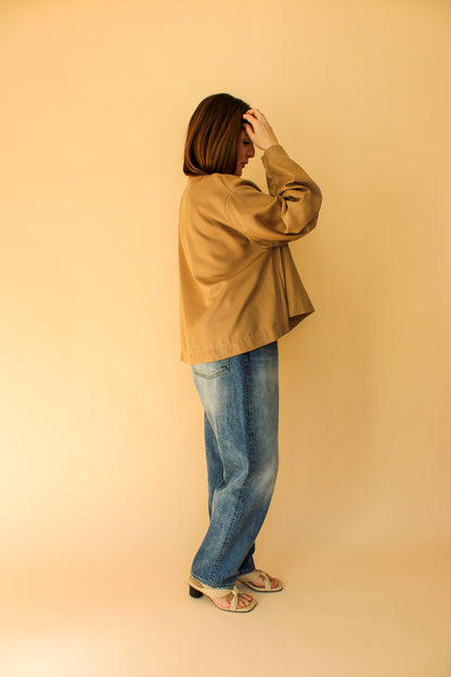 JESSICA LEWIS Wide Neck Tapered Sleeve Blouse Size M