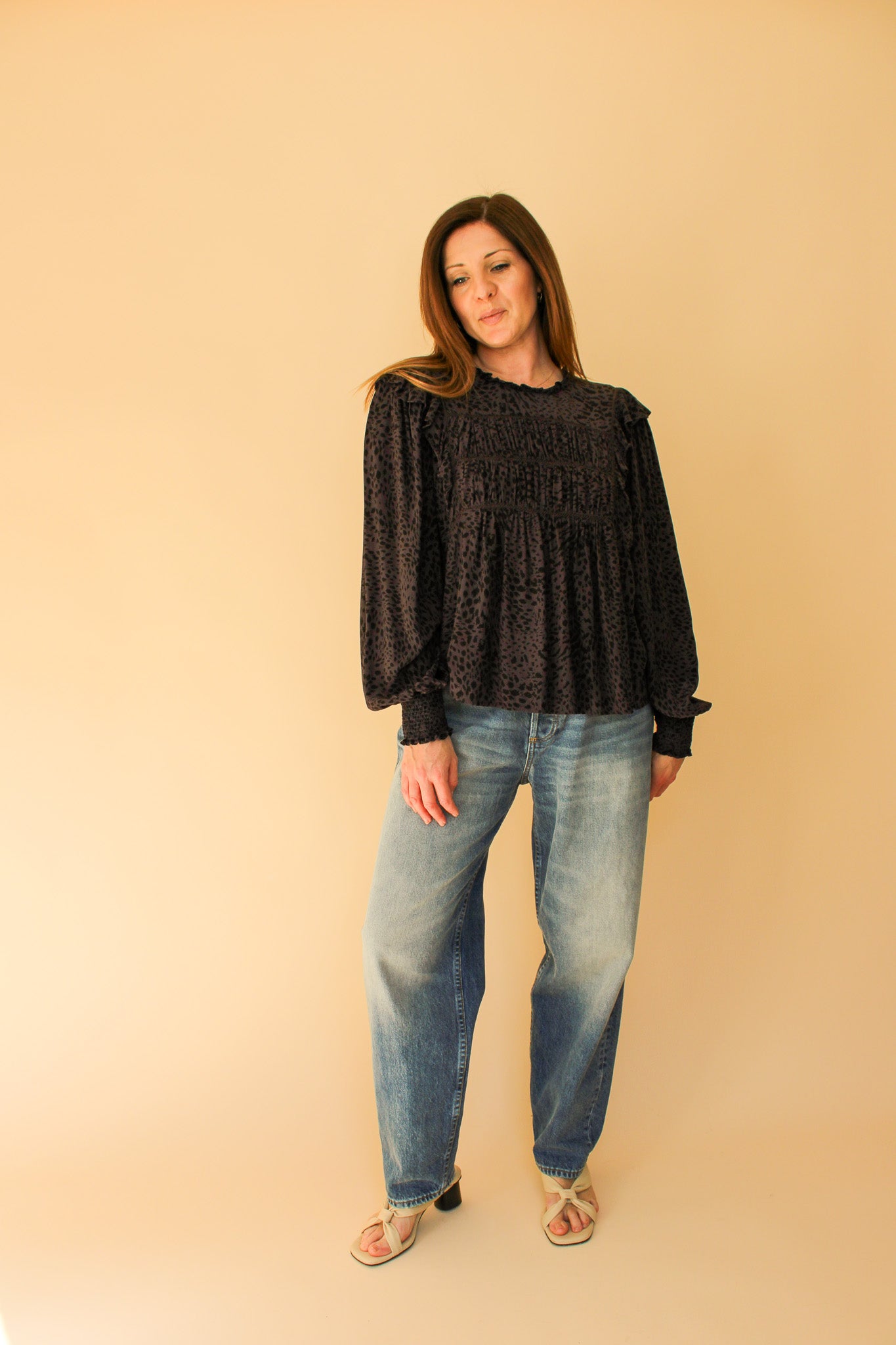 RAILS Kade Animal Print Smock Blouse Size L