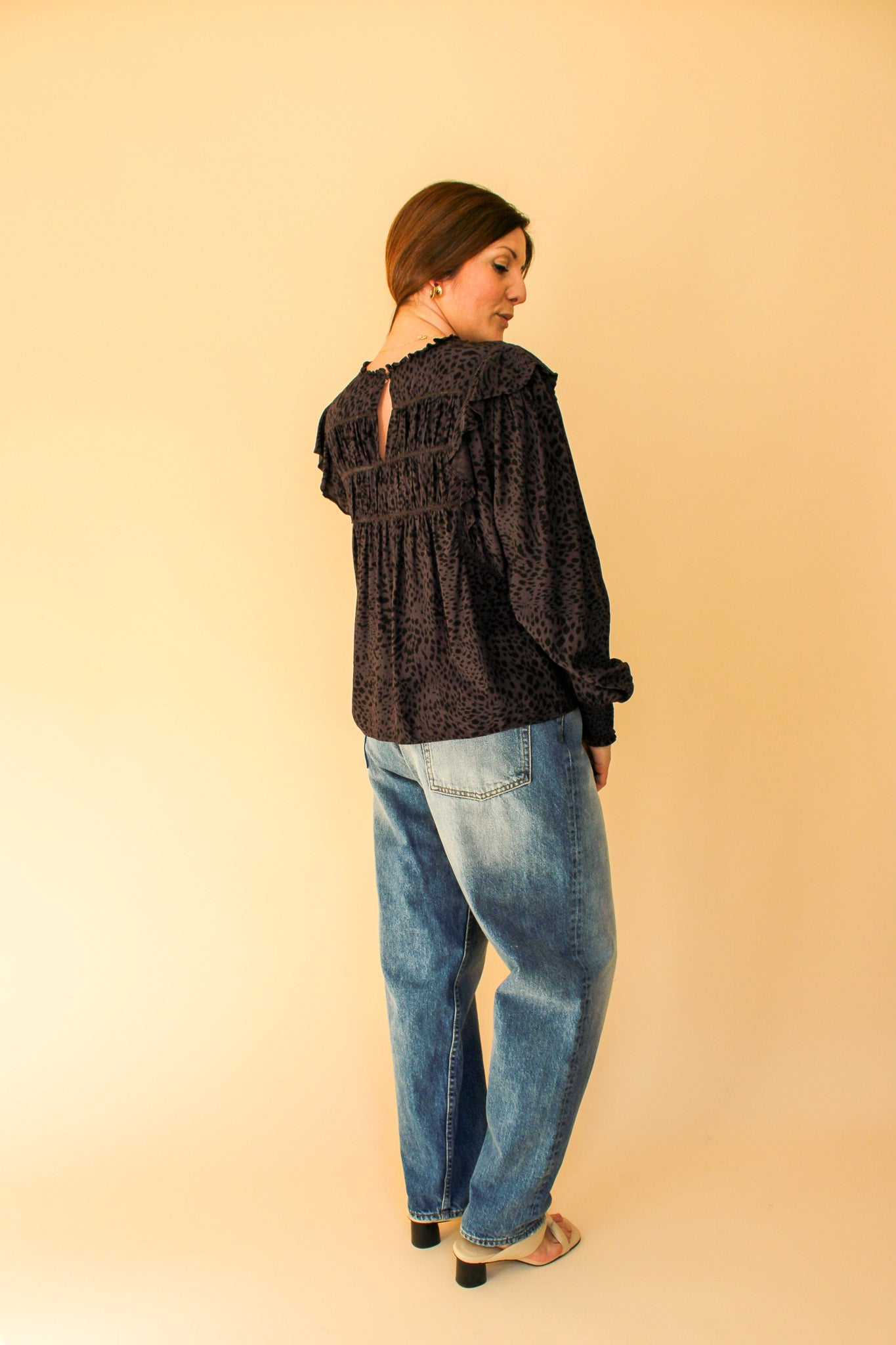 RAILS Kade Animal Print Smock Blouse Size L