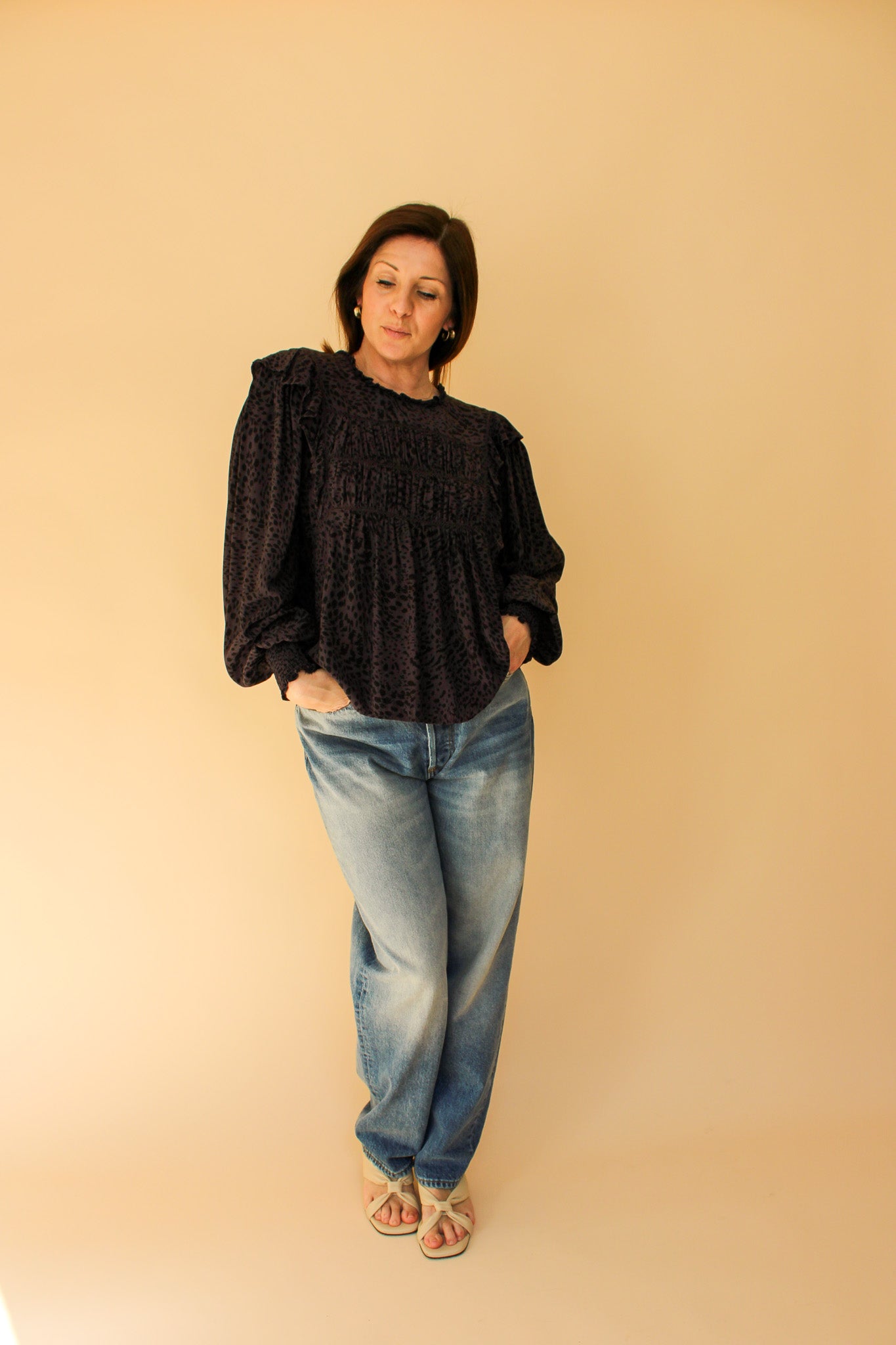 RAILS Kade Animal Print Smock Blouse Size L