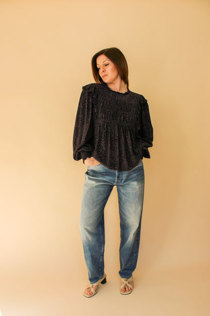 RAILS Kade Animal Print Smock Blouse Size L