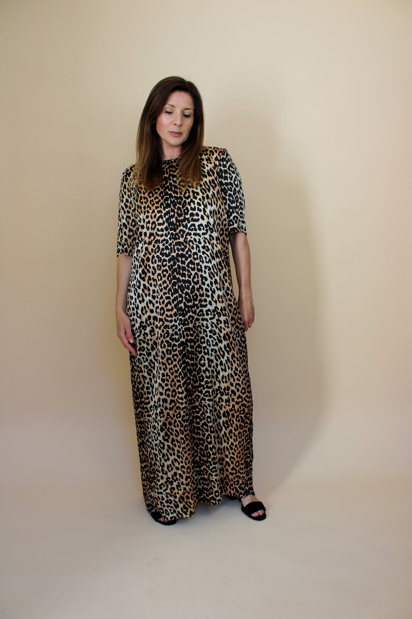 GANNI Leopard print short sleeve silk midi dress Size 14-16