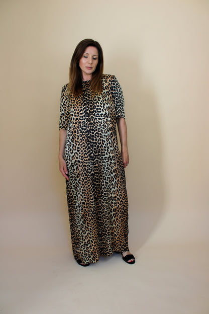 GANNI Leopard print short sleeve silk midi dress Size 14-16