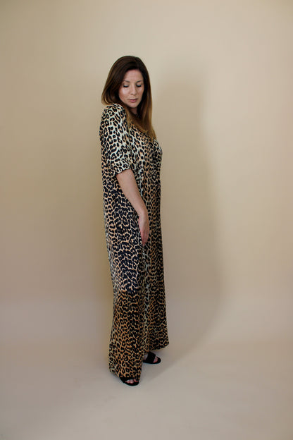 GANNI Leopard print short sleeve silk midi dress Size 14-16