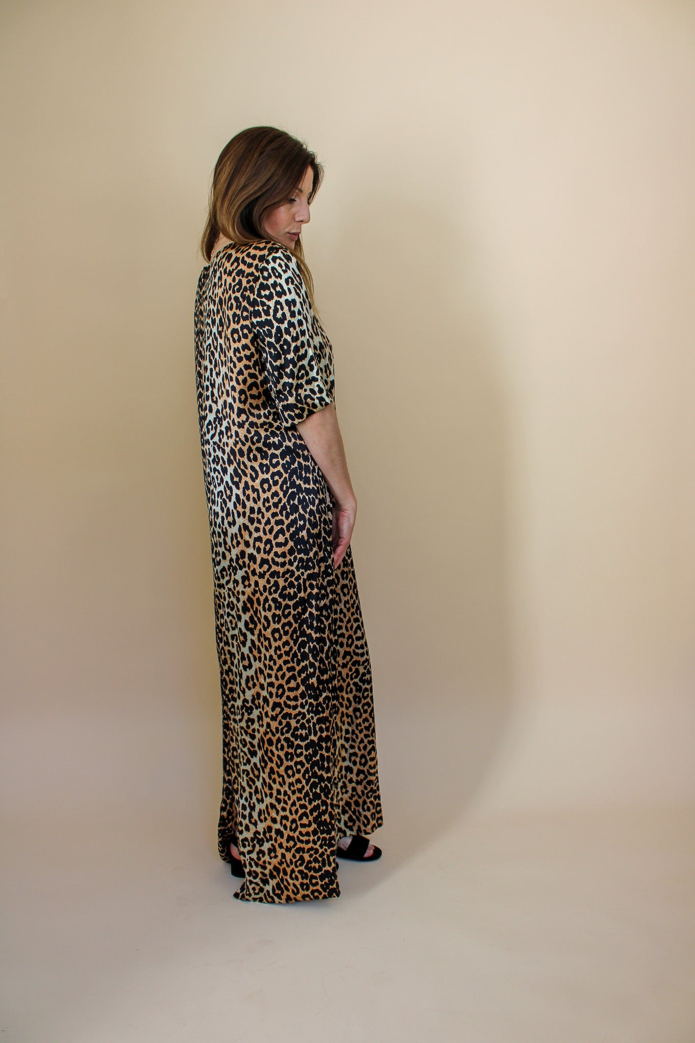 GANNI Leopard print short sleeve silk midi dress Size 14-16