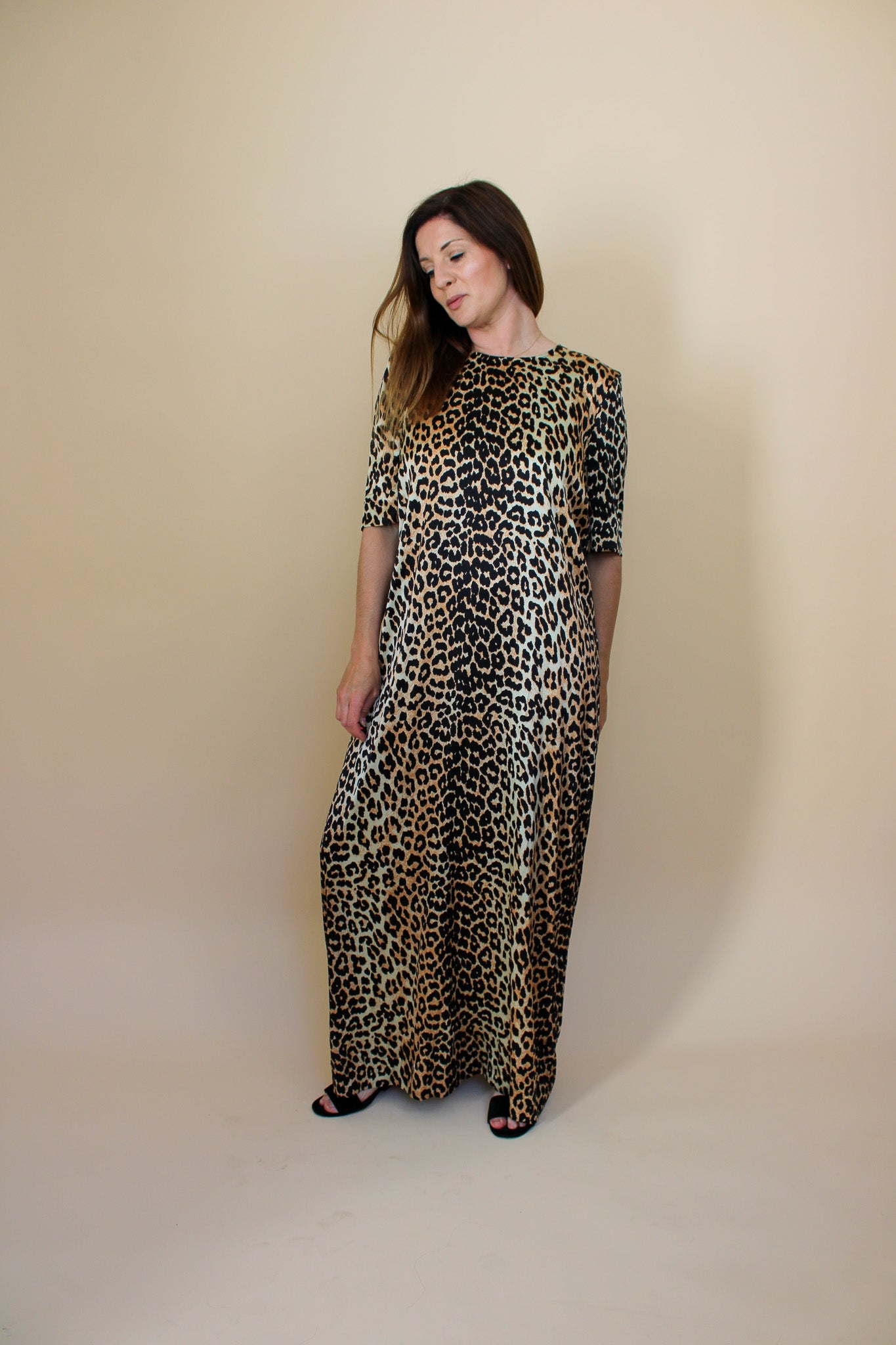GANNI Leopard print short sleeve silk midi dress Size 14-16