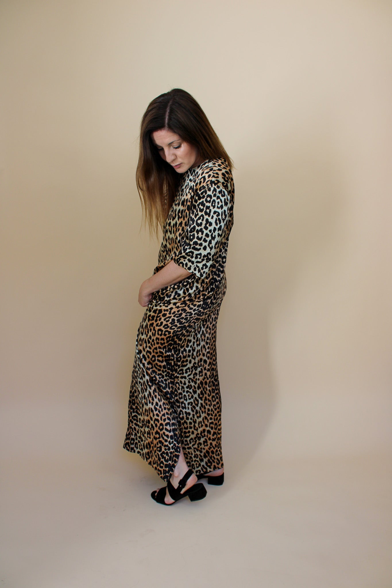 GANNI Leopard print short sleeve silk midi dress Size 14-16