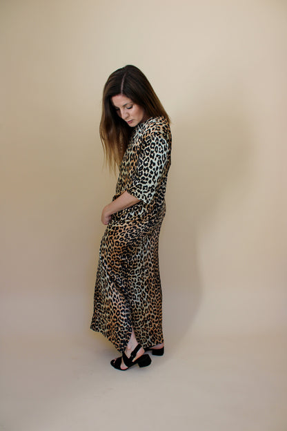 GANNI Leopard print short sleeve silk midi dress Size 14-16