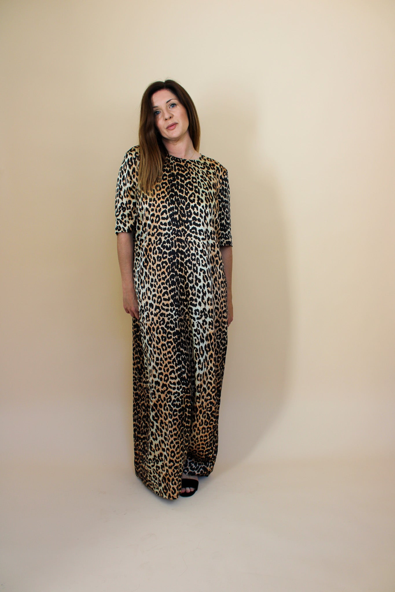 GANNI Leopard print short sleeve silk midi dress Size 14-16