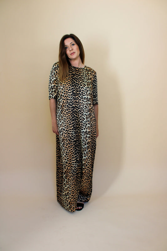 GANNI Leopard print short sleeve silk midi dress Size 14-16