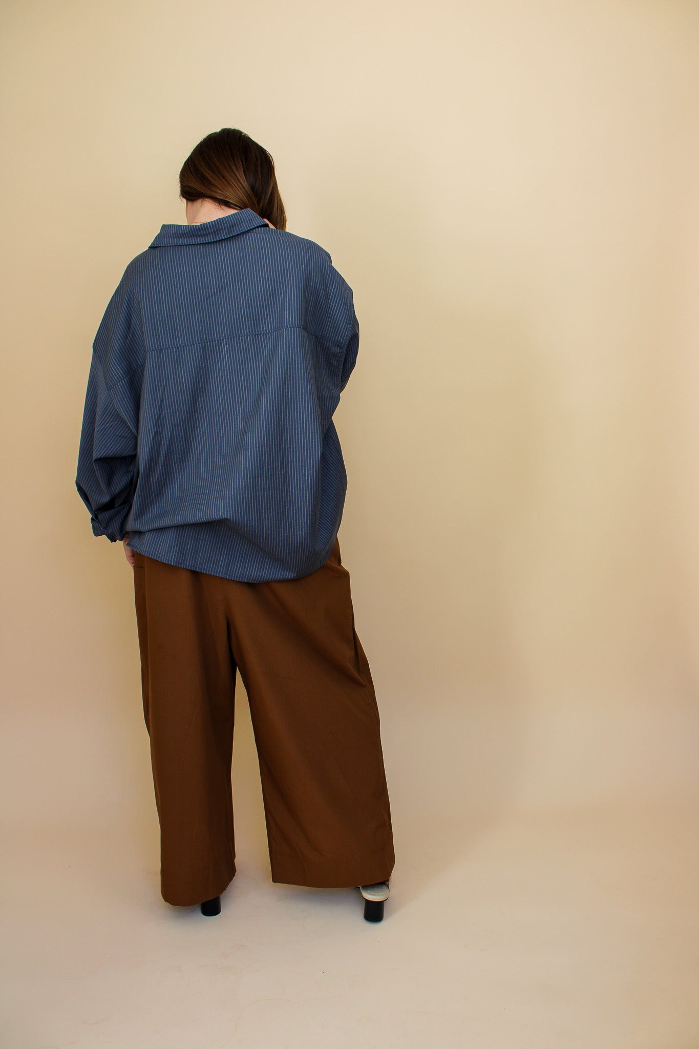 DEIJI STUDIOS Pocket Woven Wool Pinstripe Shirt Size M