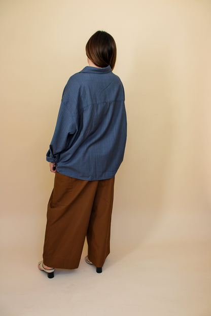 DEIJI STUDIOS Pocket Woven Wool Pinstripe Shirt Size M