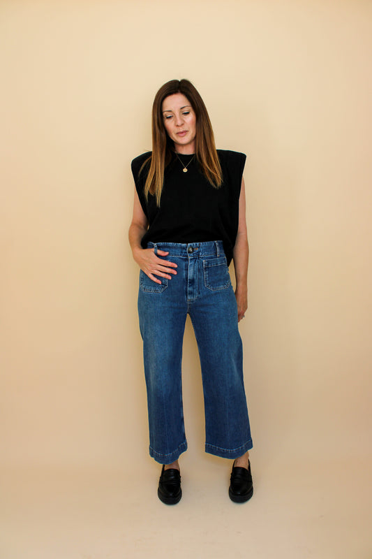 PILCRO Pocket High Waisted Wide Leg Cropped Trousers Size 27"