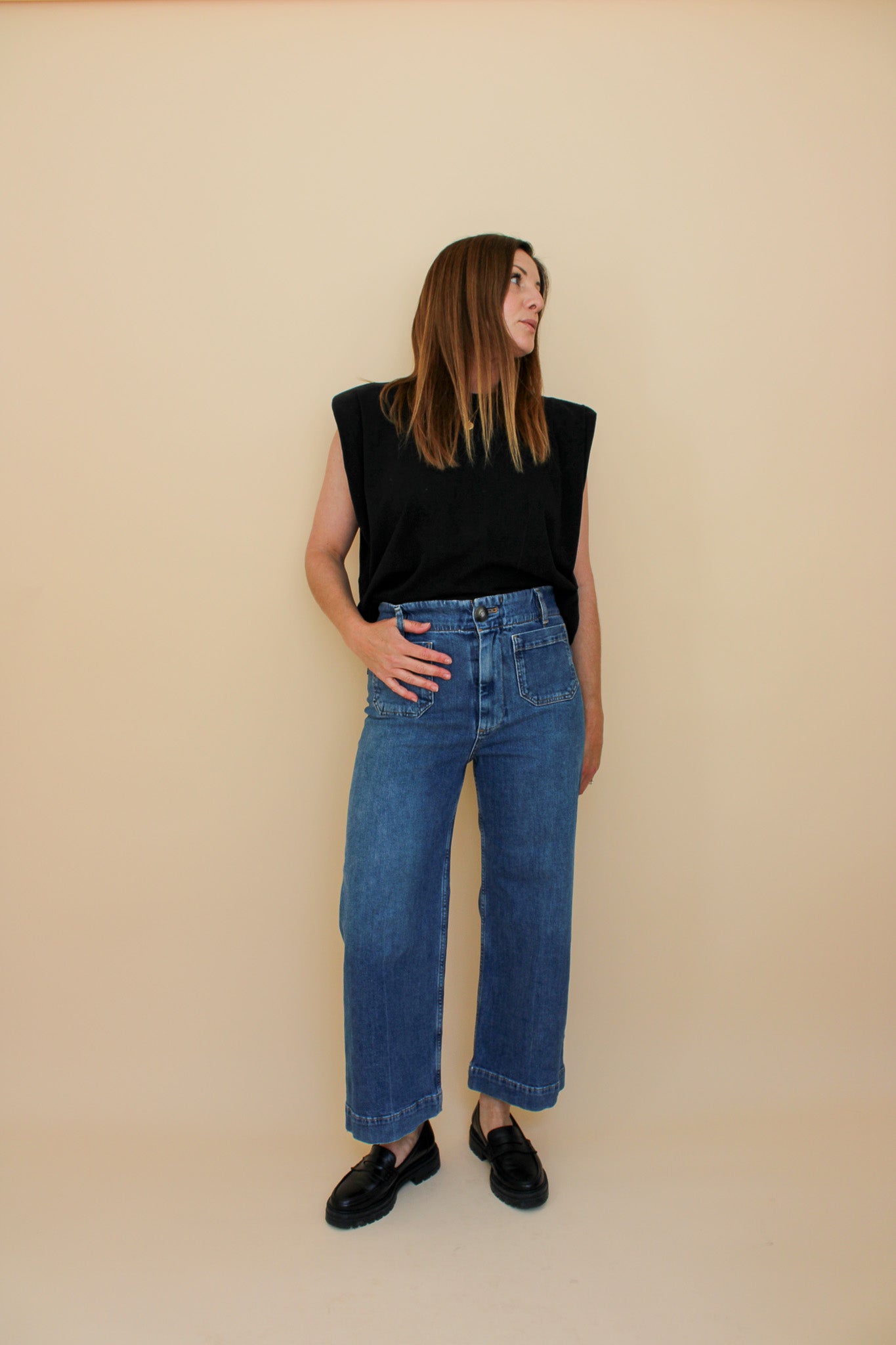 PILCRO Pocket High Waisted Wide Leg Cropped Trousers Size 27"