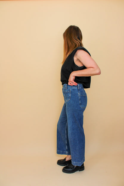 PILCRO Pocket High Waisted Wide Leg Cropped Trousers Size 27"