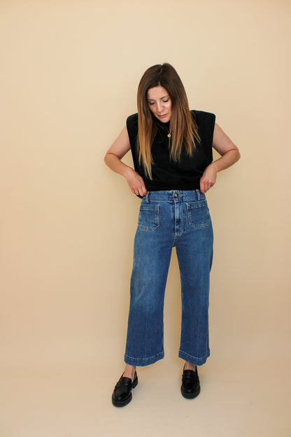 PILCRO Pocket High Waisted Wide Leg Cropped Trousers Size 27"