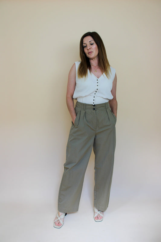 SKALL STUDIO Wide Leg Cotton Trousers Size 8-10
