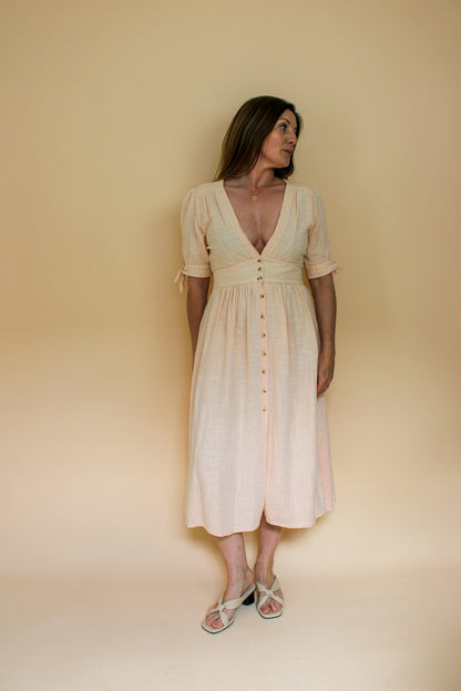 FREE PEOPLE Button Front V Neck Midi Dress Size S