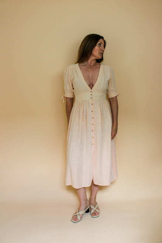 FREE PEOPLE Button Front V Neck Midi Dress Size S