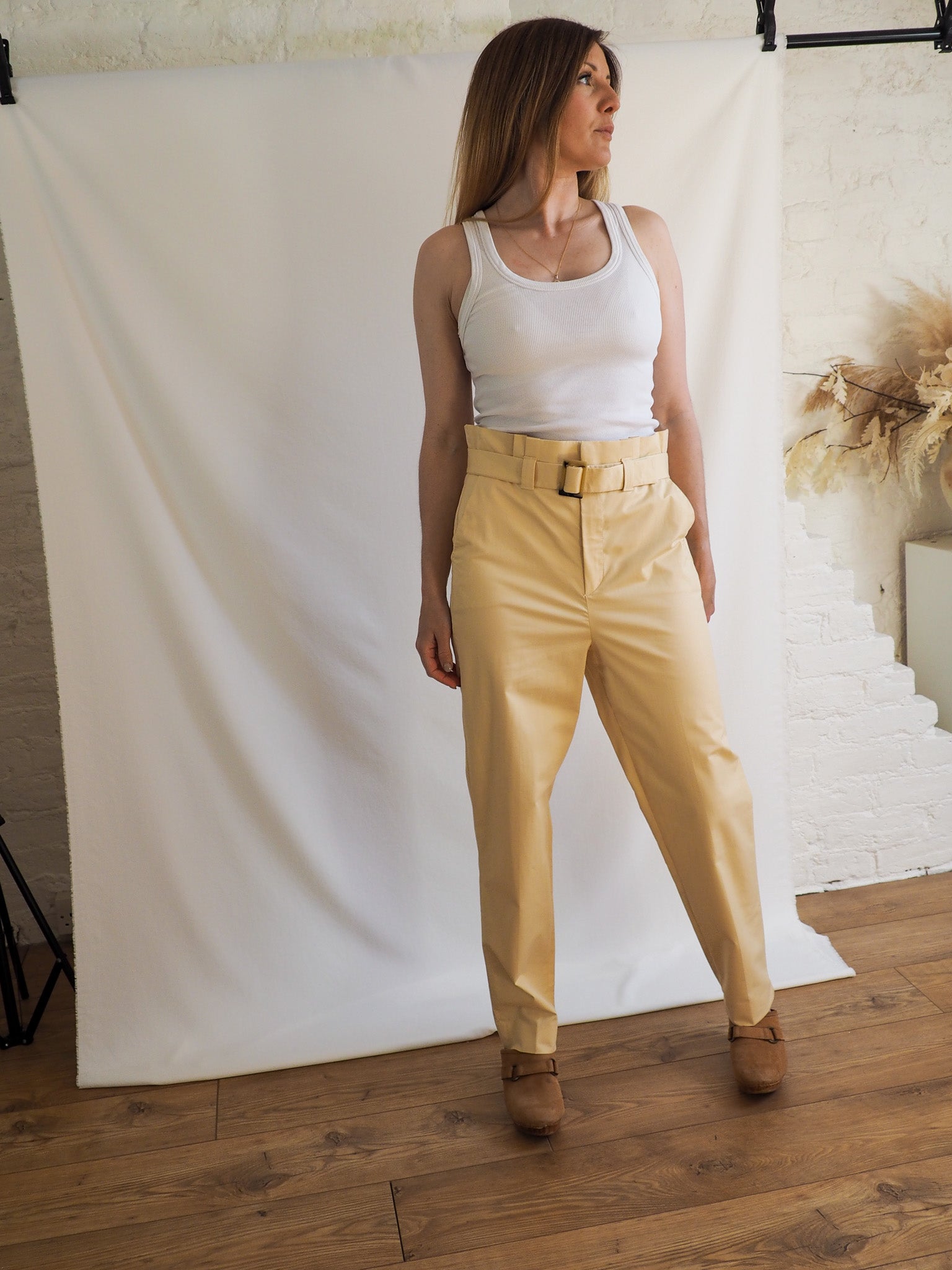 Massimo Dutti Women Plaid Wool Blend High Rise Straight Trousers Brown UK  10 | eBay