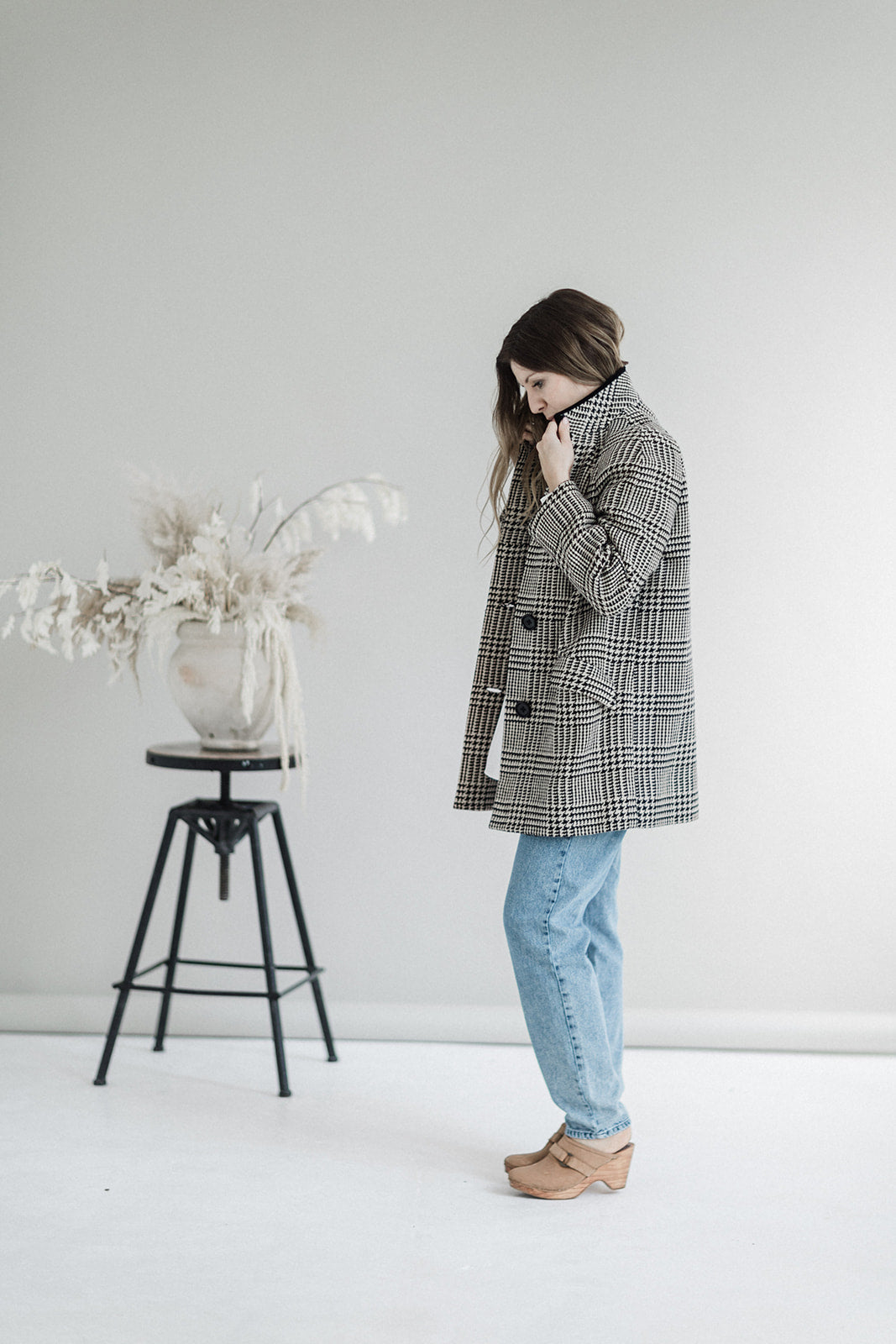 VINTAGE Houndstooth Check Wool Blazer Size 10-12